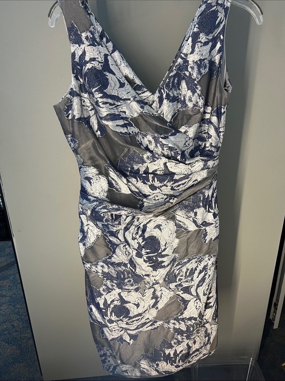Pamella Roland Navy & White Floral Jacquard Midi Dress